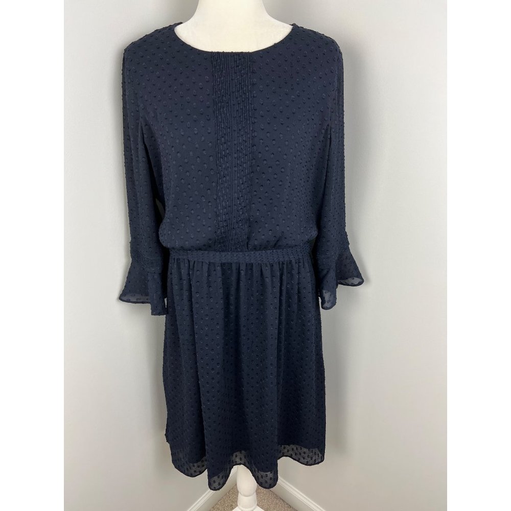 Banana Republic Navy Swiss Dot Sheer Ruffle Sleeve Dress 12
